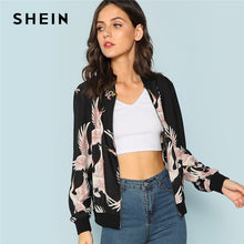 Load image into Gallery viewer, SHEIN Black Flamingo Print Zip Up Jacket Casual Streetwear Animal Bomber Jackets Women Athleisure Modern Lady Autumn Jackets