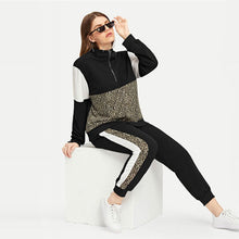 Load image into Gallery viewer, SHEIN Plus Size Athleisure Leopard Print TeeAndPants Set  Women Half Placket Spring Sporting Casual Two Piece Sets  Matching Set